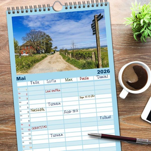 Produktbild: Familienplaner 2026 - Inselbilder Amrum mit 5 Spalten (Wandkalender, 21 x 45 cm) CALVENDO