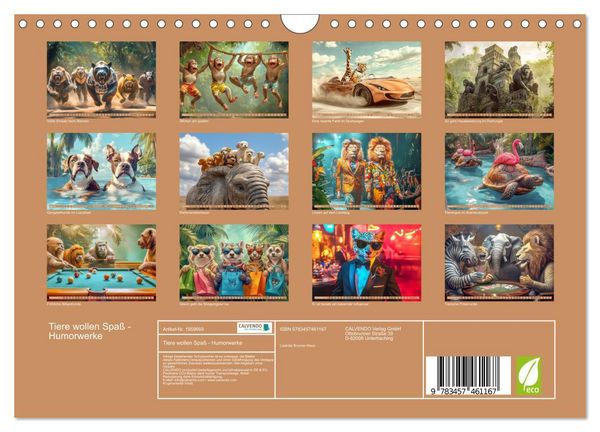 Produktbild: Tiere wollen Spa&szlig; - Humorwerke (Wandkalender 2026 DIN A4 quer), CALVENDO Monatskalender