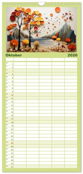 Produktbild: Familienplaner 2026 - Paper Art mit 5 Spalten (Wandkalender, 21 x 45 cm) CALVENDO