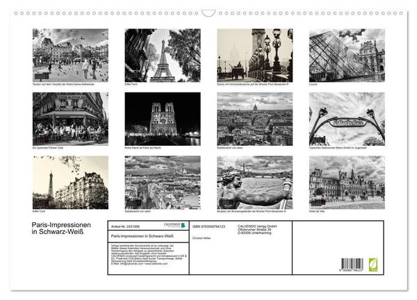 Produktbild: Paris-Impressionen in Schwarz-Wei&szlig; (Wandkalender 2027 DIN A2 quer), CALVENDO Monatskalender