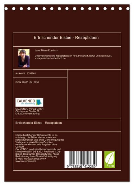 Produktbild: Erfrischender Eistee - Rezeptideen (Tischkalender 2026 DIN A5 hoch), CALVENDO Monatskalender
