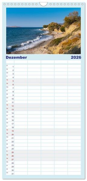 Produktbild: Familienplaner 2026 - Str&auml;nde der Insel Rhodos mit 5 Spalten (Wandkalender, 21 x 45 cm) CALVENDO