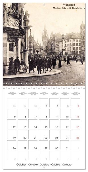 Produktbild: Promenade &agrave; travers Munich : Cartes postales historiques de la ville (Calendrier mural carr&eacute; 2026 30x30 cm) Calendrier double avec une page pour vos prises de notes