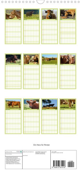 Produktbild: Ein Herz f&uuml;r Rinder - Familienplaner hoch (Wandkalender 2022 , 21 cm x 45 cm, hoch)