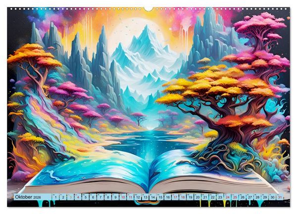 Produktbild: Bunte B&uuml;cherseiten (hochwertiger Premium Wandkalender 2026 DIN A2 quer), Kunstdruck in Hochglanz