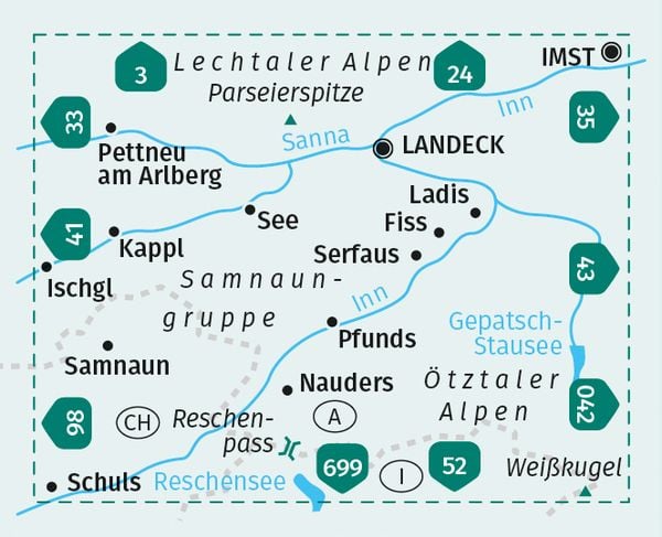 Produktbild: KOMPASS Wanderkarte 42 Landeck, Nauders, Samnaungruppe 1:50.000