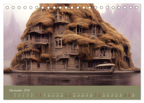 Produktbild: Romantische Fantasy Hausboote Magische Stimmungen in der D&auml;mmerung (Tischkalender 2026 DIN A5 quer), CALVENDO Monatskalender