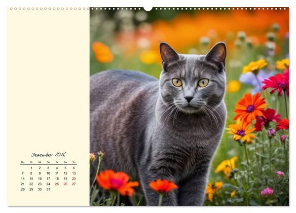 Produktbild: Samtpfoten im Bl&uuml;tenmeer (hochwertiger Premium Wandkalender 2026 DIN A2 quer), Kunstdruck in Hochglanz