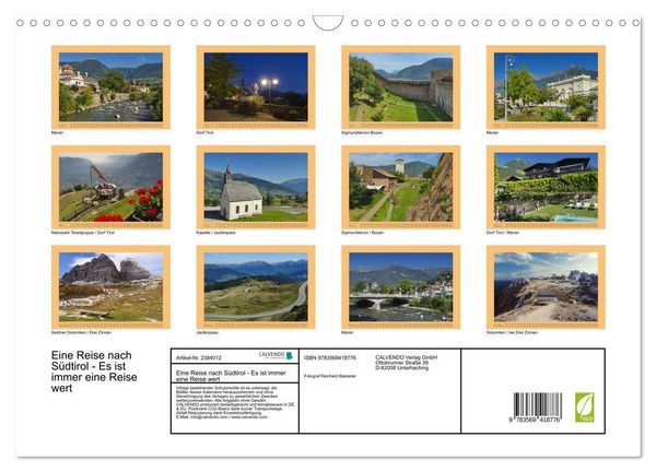 Produktbild: Eine Reise nach S&uuml;dtirol - Es ist immer eine Reise wert (Wandkalender 2027 DIN A3 quer), CALVENDO Monatskalender