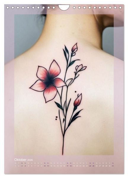 Produktbild: Florale Tattoos Stilvoll und minimalistisch (Wandkalender 2026 DIN A4 hoch), CALVENDO Monatskalender