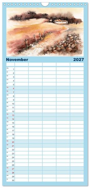 Produktbild: Familienplaner 2027 - Toskana Aquarelle mit 5 Spalten (Wandkalender, 21 x 45 cm) CALVENDO