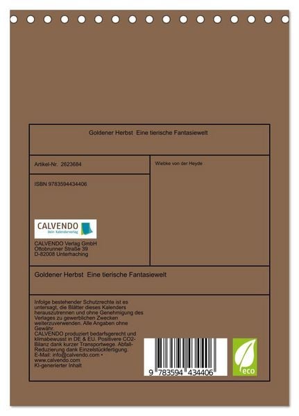 Produktbild: Goldener Herbst Eine tierische Fantasiewelt (Tischkalender 2027 DIN A5 hoch), CALVENDO Monatskalender