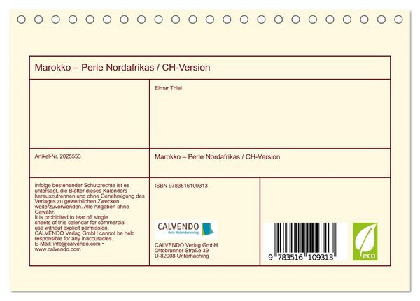 Produktbild: Marokko &ndash; Perle Nordafrikas / CH-Version (Tischkalender 2026 DIN A5 quer), CALVENDO Monatskalender