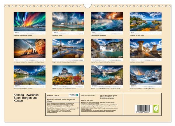 Produktbild: Kanada - zwischen Seen, Bergen und K&uuml;sten (Wandkalender 2027 DIN A3 quer), CALVENDO Monatskalender