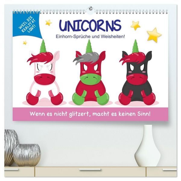 Produktbild: Unicorns. Einhorn-Spr&uuml;che und Weisheiten! (hochwertiger Premium Wandkalender 2026 DIN A2 quer), Kunstdruck in Hochglanz
