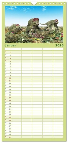 Produktbild: Familienplaner 2026 - Dinosaurier. Urzeitliche Giganten mit 5 Spalten (Wandkalender, 21 x 45 cm) CALVENDO