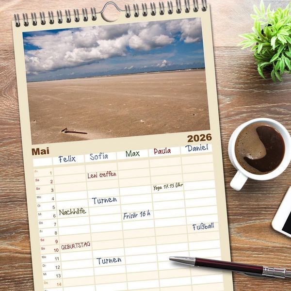 Produktbild: Familienplaner 2026 - Ameland mit 5 Spalten (Wandkalender, 21 x 45 cm) CALVENDO