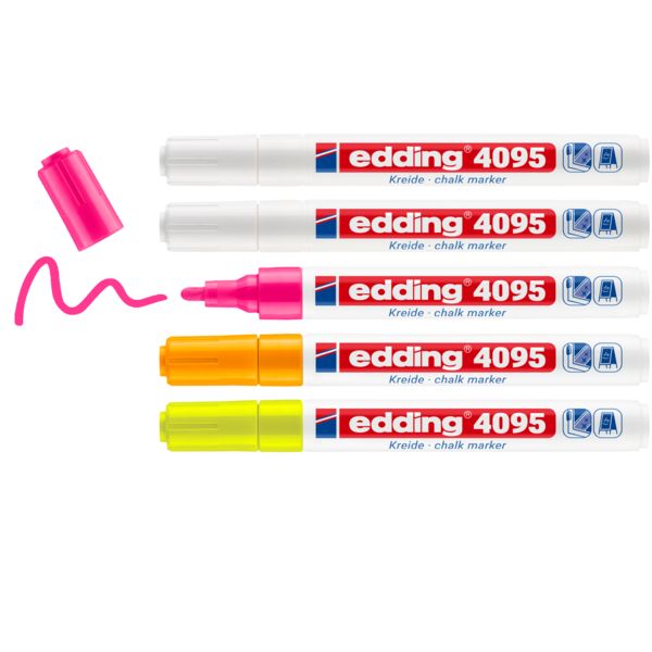 Produktbild: edding Kreidemarker 4095 Rundspitze, wei&szlig;, gelb, orange, pink, 5er Set