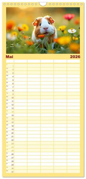 Produktbild: Familienplaner 2026 - S&uuml;&szlig;e Meerschweinchen mit 5 Spalten (Wandkalender, 21 x 45 cm) CALVENDO