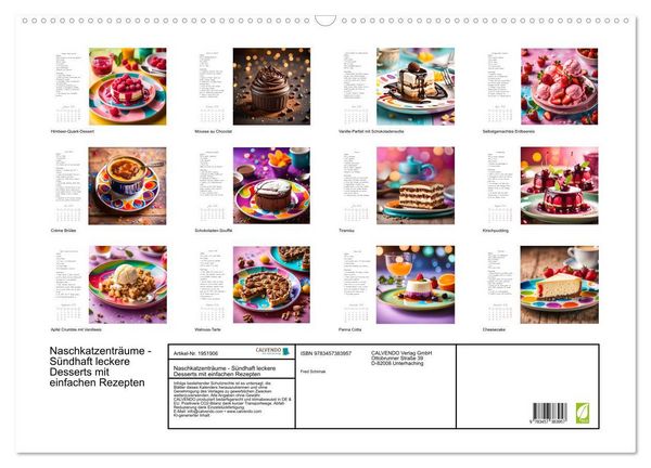 Produktbild: Naschkatzentr&auml;ume - S&uuml;ndhaft leckere Desserts mit einfachen Rezepten (Wandkalender 2026 DIN A2 quer), CALVENDO Monatskalender