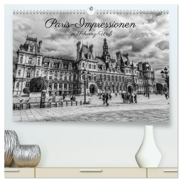 Paris-Impressionen in Schwarz-Weiß (hochwertiger Premium Wandkalender 2026 DIN A2 quer), Kunstdruck in Hochglanz
