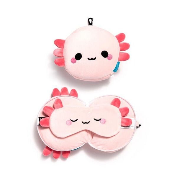 Relaxeazzz Adoramals Maddie der Axolotl Reisekissen & Schlafmaske