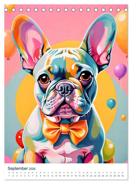 Produktbild: Franz&ouml;sische Bulldoggen. Kunstvoll gestaltete Portraits (Tischkalender 2026 DIN A5 hoch), CALVENDO Monatskalender