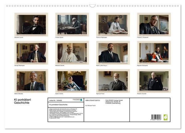 Produktbild: KI portr&auml;tiert Geschichte (Wandkalender 2026 DIN A2 quer), CALVENDO Monatskalender