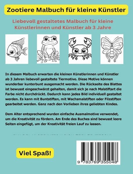 Produktbild: Zootiere Malbuch f&uuml;r kleine K&uuml;nstler ab 3 Jahren