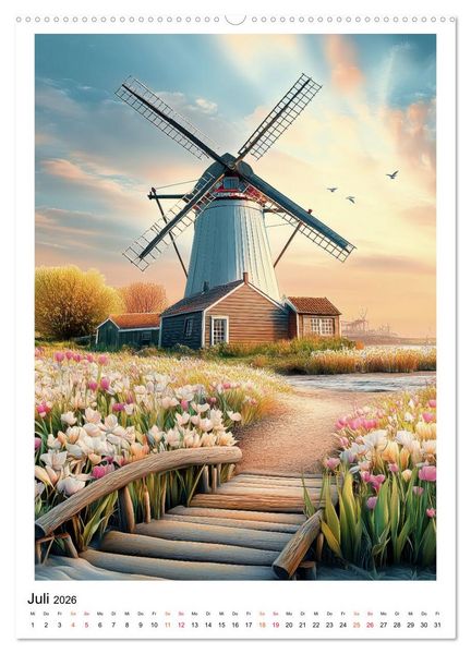 Produktbild: Windm&uuml;hlen - Im Wind der Zeit (Wandkalender 2026 DIN A2 hoch), CALVENDO Monatskalender