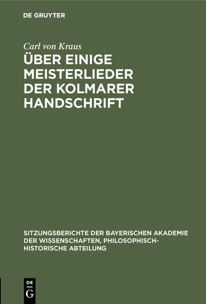 Produktbild: &Uuml;ber einige Meisterlieder der Kolmarer Handschrift