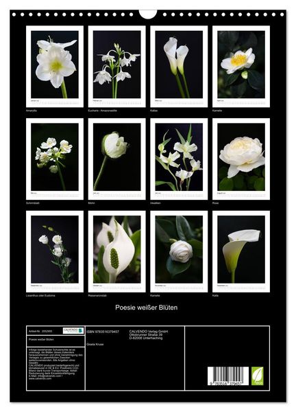 Produktbild: Poesie wei&szlig;er Bl&uuml;ten (Wandkalender 2026 DIN A3 hoch), CALVENDO Monatskalender