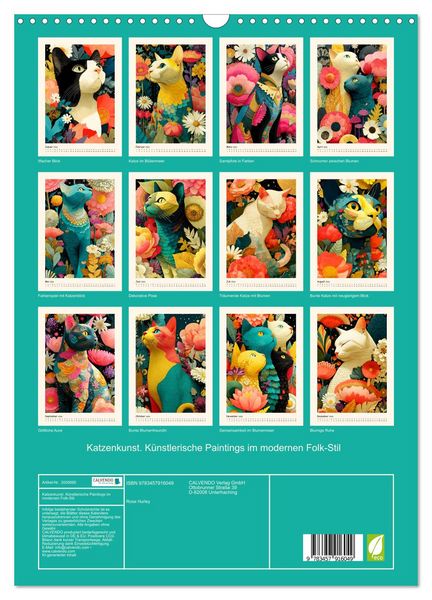 Produktbild: Katzenkunst. K&uuml;nstlerische Paintings im modernen Folk-Stil (Wandkalender 2026 DIN A3 hoch), CALVENDO Monatskalender