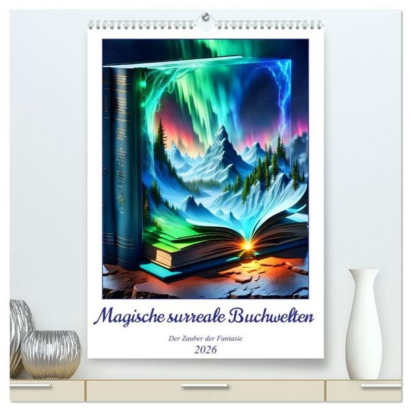 Produktbild: Magische surreale Buchwelten (hochwertiger Premium Wandkalender 2026 DIN A2 hoch), Kunstdruck in Hochglanz