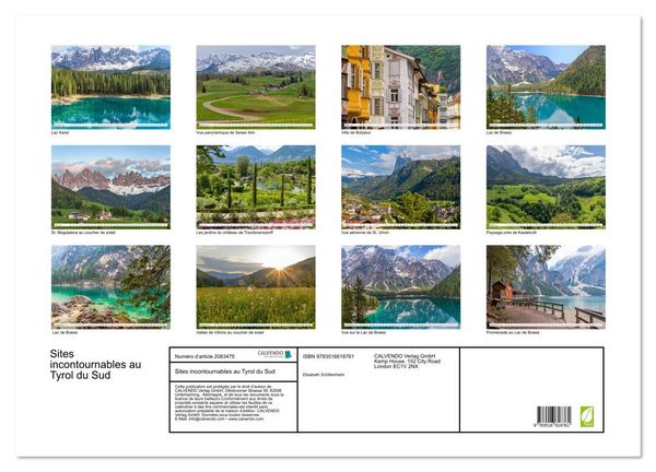 Produktbild: Sites incontournables au Tyrol du Sud (Calendrier mural 2026 DIN A2 vertical), CALVENDO calendrier mensuel