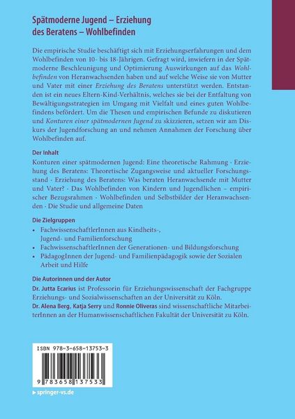 Produktbild: Sp&auml;tmoderne Jugend &ndash; Erziehung des Beratens &ndash; Wohlbefinden
