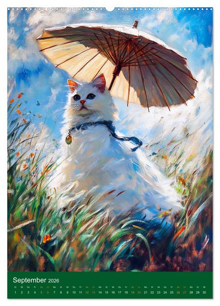 Produktbild: Katzen und Kunst - Samtige Herrscher der impressionistischen G&auml;rten (Wandkalender 2026 DIN A2 hoch), CALVENDO Monatskalender