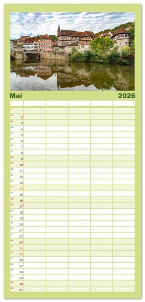 Produktbild: Familienplaner 2026 - Deutschlands sch&ouml;nste Altst&auml;dte - Baden-W&uuml;rttemberg mit 5 Spalten (Wandkalender, 21 x 45 cm) CALVENDO