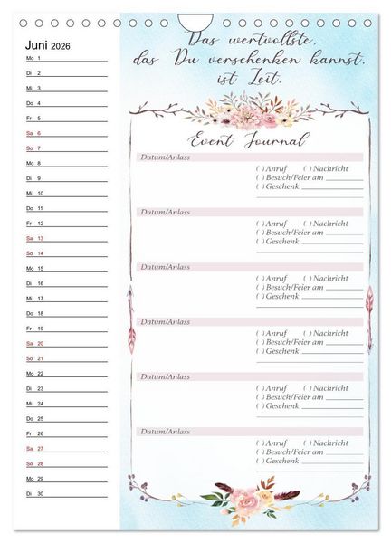 Produktbild: Geburtstagsplaner Boho Blau - F&uuml;r Termine, Geschenke, Eventdetails & mehr (Wandkalender 2026 DIN A4 hoch), CALVENDO Monatskalender
