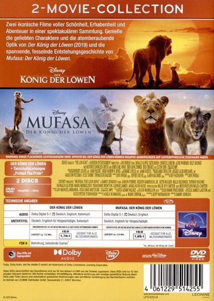 Produktbild: Der K&ouml;nig der L&ouml;wen+Mufasa (Live-Action) [2 DVDs]