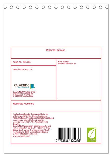 Produktbild: Rosarote Flamingo (Tischkalender 2026 DIN A5 hoch), CALVENDO Monatskalender