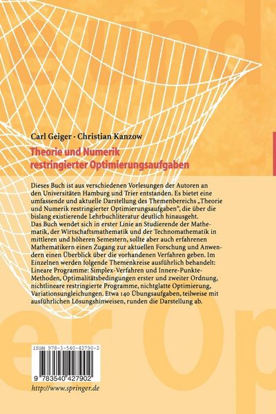 Produktbild: Theorie und Numerik restringierter Optimierungsaufgaben
