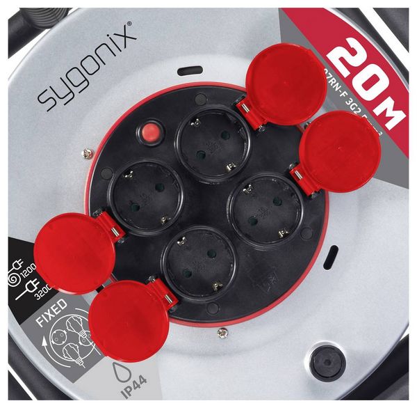 Produktbild: Sygonix SY-10236117 Kabeltrommel 20m Schwarz Schutzkontakt-Stecker