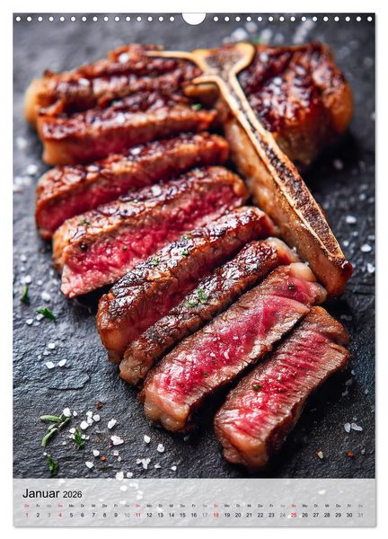 Produktbild: Saftiges Fleisch - Steaks f&uuml;r Genie&szlig;er und Fleischliebhaber (Wandkalender 2026 DIN A3 hoch), CALVENDO Monatskalender