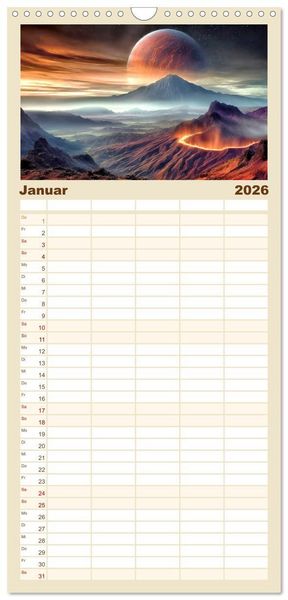 Produktbild: Familienplaner 2026 - Der Zauber fremder Welten mit 5 Spalten (Wandkalender, 21 x 45 cm) CALVENDO