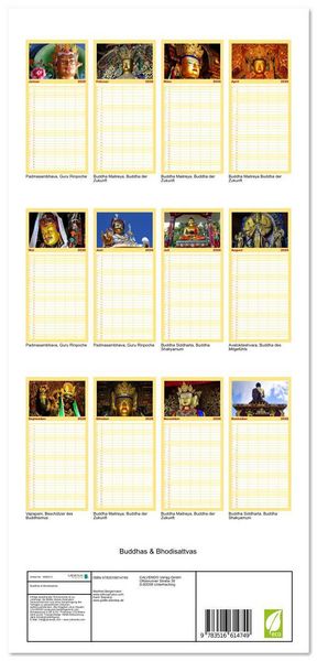 Produktbild: Familienplaner 2026 - Buddhas & Bhodisattvas mit 5 Spalten (Wandkalender, 21 x 45 cm) CALVENDO