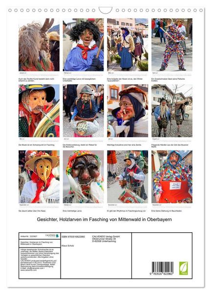 Produktbild: Gesichter, Holzlarven im Fasching von Mittenwald in Oberbayern (Wandkalender 2027 DIN A3 hoch), CALVENDO Monatskalender