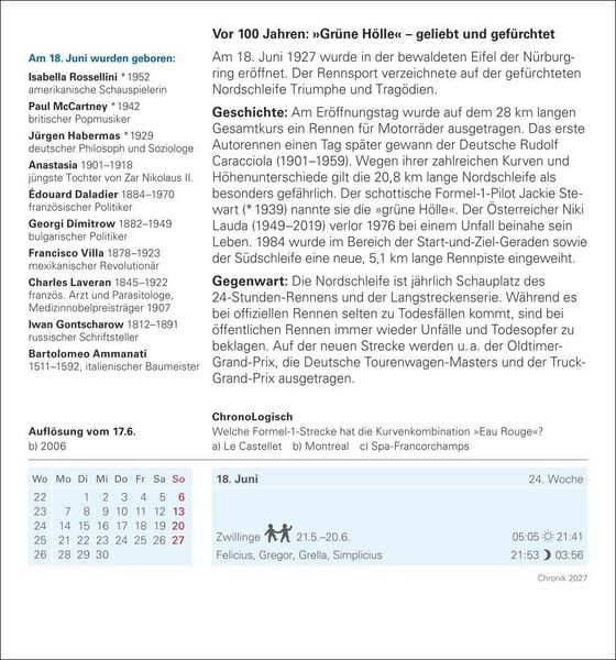 Produktbild: Chronik Tagesabrei&szlig;kalender 2027 - Kulturkalender - Personen, Ereignisse, Schaupl&auml;tze