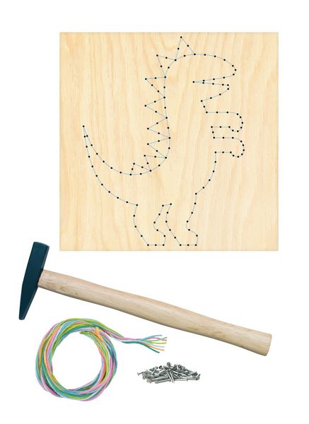 Produktbild: PEBARO NB3-SET - Nagelbild-Set Dinosaurier, Fadenbild 20x20cm, String Art Bastelset inkl. Garn, Hammer und N&auml;gel