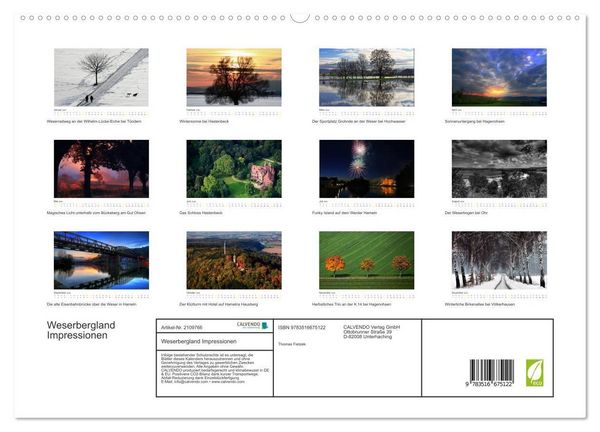 Produktbild: Weserbergland Impressionen (hochwertiger Premium Wandkalender 2026 DIN A2 quer), Kunstdruck in Hochglanz